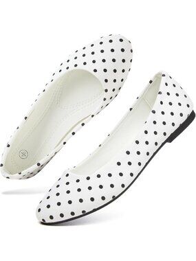 Women's Polka Dot Ballet Flats White Black Slip On Comfortable Dress Shoes